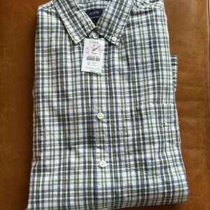 J. Crew Men's Grey and White Plaid Button-Down Shirt